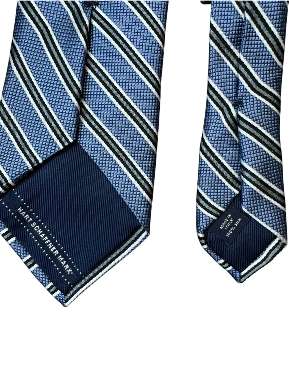 Hart Schaffner Marx 100% Silk Tie Blue Green Striped Made in Italy Necktie